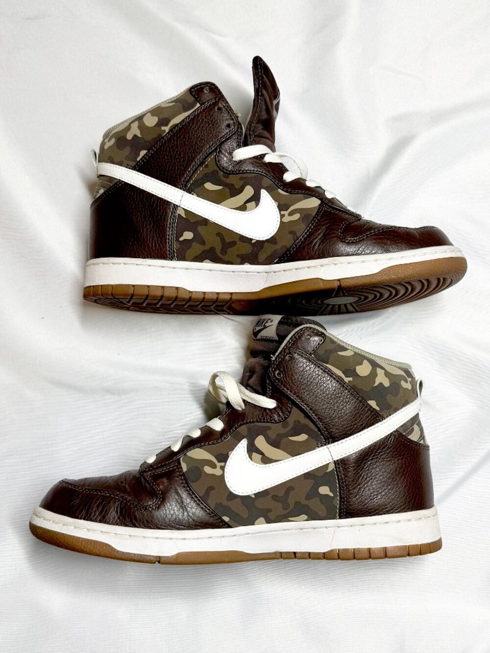 Nike Men’s High-Top Sneakers — Brown Camouflage with White Swoosh